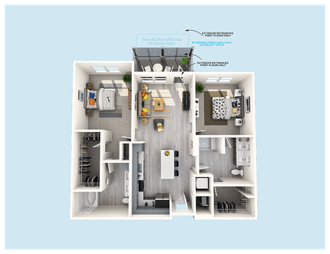 Floor plan for 2 beds, 2 baths, 1080 sqft